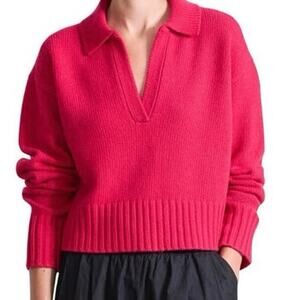 olivaceous Split Neck Henley style Sweater in pink Cerise color EUC